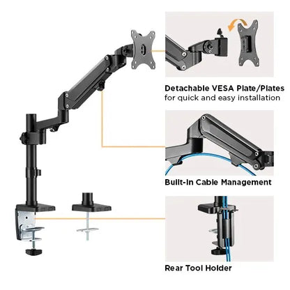 Brateck Single Monitor Heavy-Duty Aluminum Gas Spring Monitor Arm Fit Most 17' - 35' Monitors Up... - Image 4