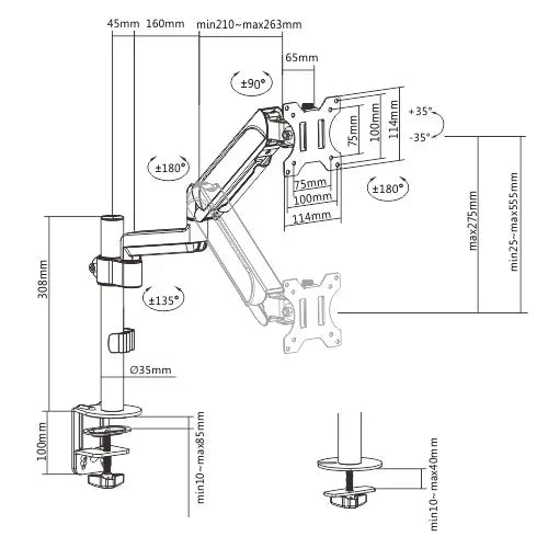 Brateck Single Monitor Pole-Mounted Gas Spring Monitor Arm Fit Most 17' - 32' Monitor Up to 9Kg P... - Image 3