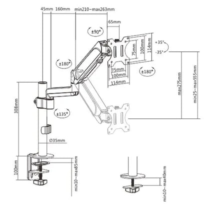 Brateck Single Monitor Pole-Mounted Gas Spring Monitor Arm Fit Most 17' - 32' Monitor Up to 9Kg P... - Image 3