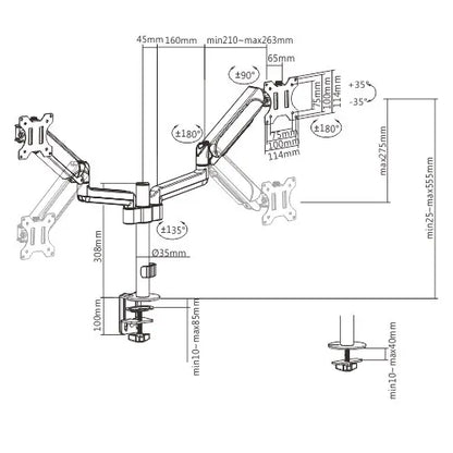 Brateck Dual Monitors Pole-Mounted Gas Spring Monitor Arm Fit Most 17'-32' Monitors Up to 9kg per... - Image 2