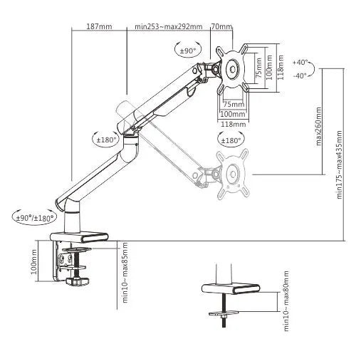 Brateck Single Monitor Premium Slim Aluminum Spring-Assisted Monitor Arm Fix Most 17'-32' Monitor... - Image 2
