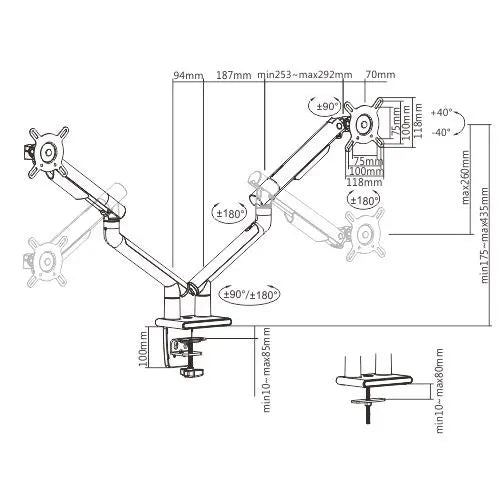 Brateck Dual Monitor Premium Slim Aluminum Spring-Assisted Monitor Arm Fix Most 17'-32' Monitor U... - Image 2
