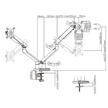 Brateck Dual Monitor Premium Slim Aluminum Spring-Assisted Monitor Arm Fix Most 17'-32' Monitor U... - Image 2