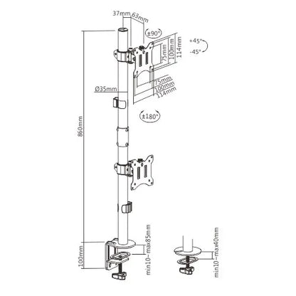 Brateck Vertical Pole Mount Dual-Screen Monitor Mount Fit Most 17'-32' Monitors, Up to 9kg per sc... - Image 3