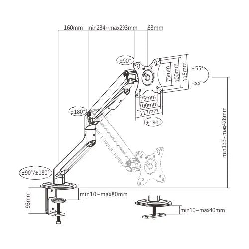 Brateck Single Monitor Economical Spring-Assisted Monitor Arm Fit Most 17'-32' Monitors, Up to 9k... - Image 2