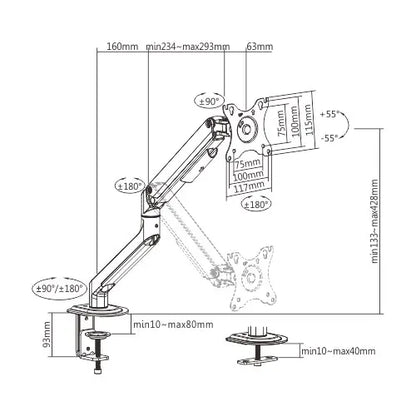 Brateck Single Monitor Economical Spring-Assisted Monitor Arm Fit Most 17'-32' Monitors, Up to 9k... - Image 2