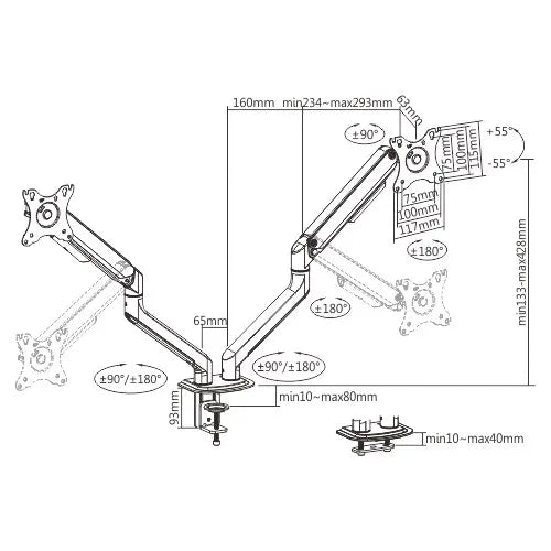 Brateck Dual Monitor Economical Spring-Assisted Monitor Arm Fit Most 17'-32' Monitors, Up to 9kg... - Image 2
