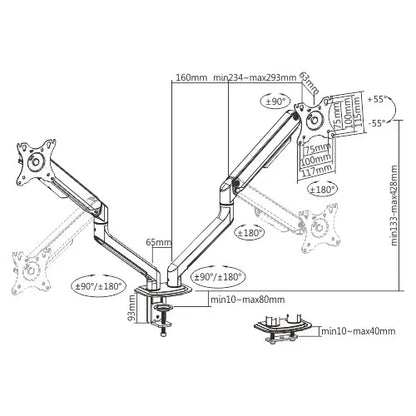 Brateck Dual Monitor Economical Spring-Assisted Monitor Arm Fit Most 17'-32' Monitors, Up to 9kg... - Image 2