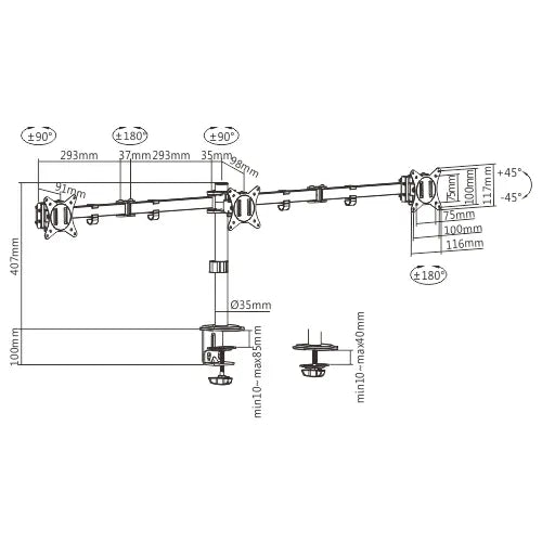 Brateck Triple-Monitor Steel Articulating Monitor Mount Fit Most 17'-27' Monitor Weight Capacity... - Image 4