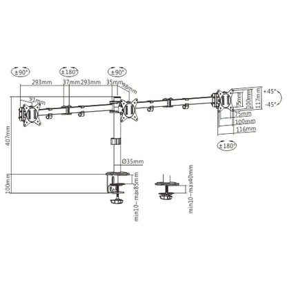 Brateck Triple-Monitor Steel Articulating Monitor Mount Fit Most 17'-27' Monitor Weight Capacity... - Image 4