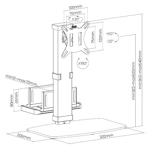 Brateck Vertical Lift Monitor Stand With Thin Client CPU Mount  Fit Most 17'-32' Monitor Up to 8K... - Image 4