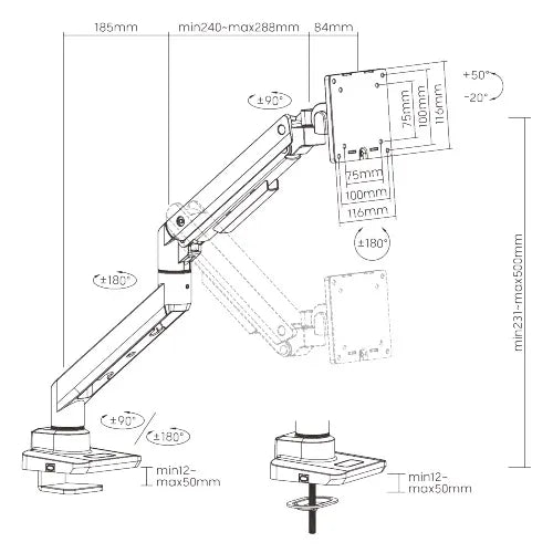 Brateck Fabulous Desk-Mounted Heavy-Duty Gas Spring Monitor Arm Fit Most 17'-49' Monitor Up to 20... - Image 4