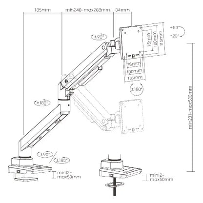 Brateck Fabulous Desk-Mounted Heavy-Duty Gas Spring Monitor Arm Fit Most 17'-49' Monitor Up to 20... - Image 4