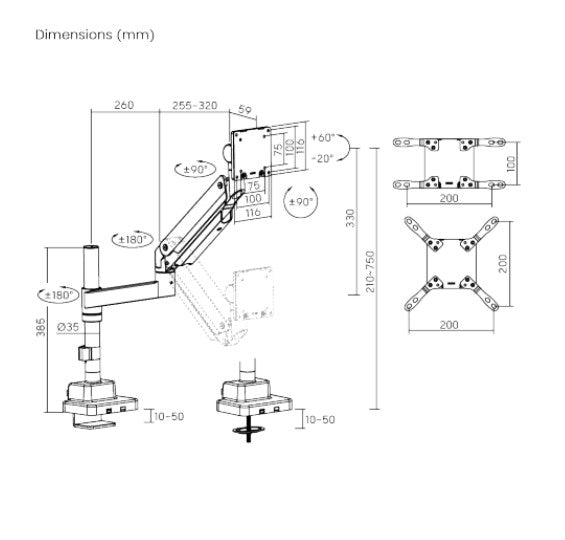 Brateck LDT80-C012P Super Heavy-Duty Pole-Mounted Gas Spring Monitor Arm, Matte Black, Fit Screen... - Image 2