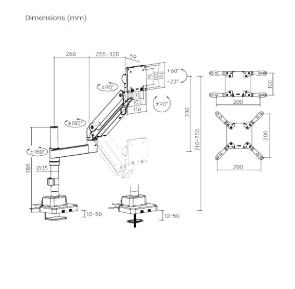 Brateck LDT80-C012UCP Super Heavy-Duty Pole-Mounted Gas Spring Monitor Arm with USB-A and USB-C P... - Image 2