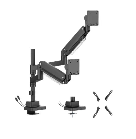 Brateck LDT80-C024UCP Matte Black Super Heavy-Duty Pole-Mounted Gas Spring Dual Monitor Arm with...