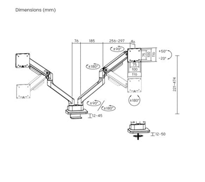 Brateck LDT81-C024-W NOTEWORTHY HEAVY-DUTY GAS SPRING DUAL MONITOR ARM Fit Most 17'-35' Monitor F... - Image 3