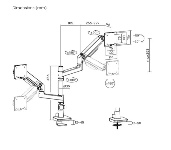 Brateck LDT81-C024P-B Noteworthy Pole-Mounted Heavy-Duty Gas Spring Dual Monitor Arm Fit Most 17'... - Image 3