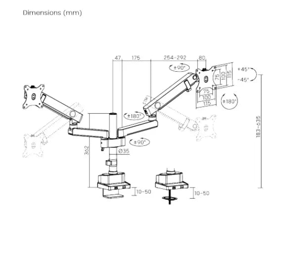 Brateck LDT84-C024P-B Dual Screen Pole-Mounted Heavy-Duty Mechanical Spring Monitor Arm Black - M... - Image 2