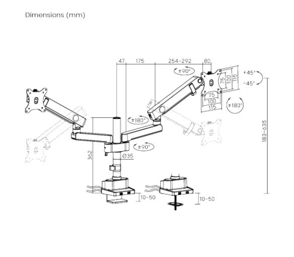 Brateck LDT84-C024UCP-B DUAL SCREEN POLE-MOUNTED HEAVY-DUTY MECHANICAL SPRING MONITOR ARM WITH US... - Image 2