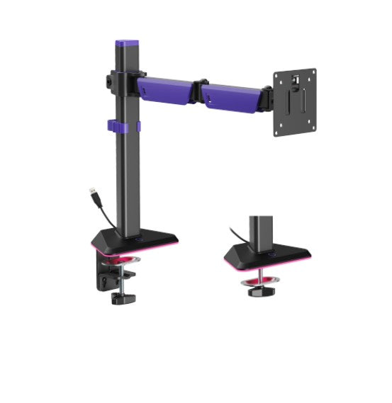Brateck LDT89-C012L Articulating RGB Lighting Gaming Monitor Arm Matte Black, Fit Screen Size: 17...