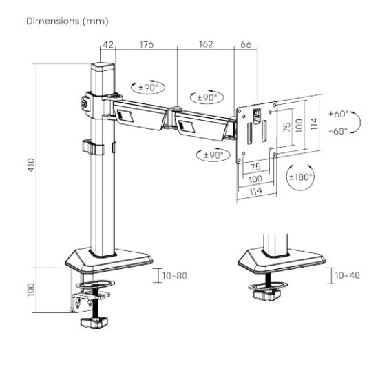 Brateck LDT89-C012 Amethyst Articulating Gaming Monitor Arm Matte Black, Fit Screen Size: 17'-40'... - Image 3