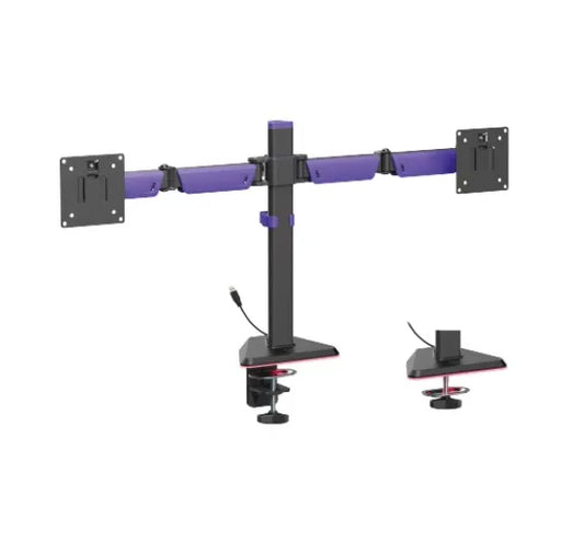 Brateck LDT89-C024L Matte Black Amethyst Articulating RGB Lighting Gaming Dual Monitor Arm, Fit S...