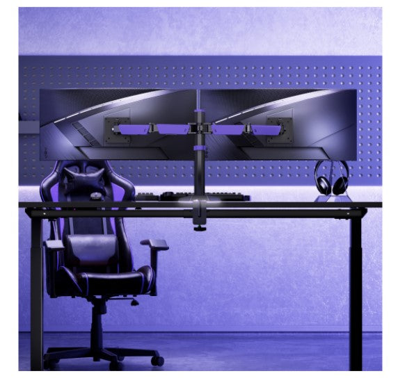 Brateck LDT89-C024L Matte Black Amethyst Articulating RGB Lighting Gaming Dual Monitor Arm, Fit S... - Image 2