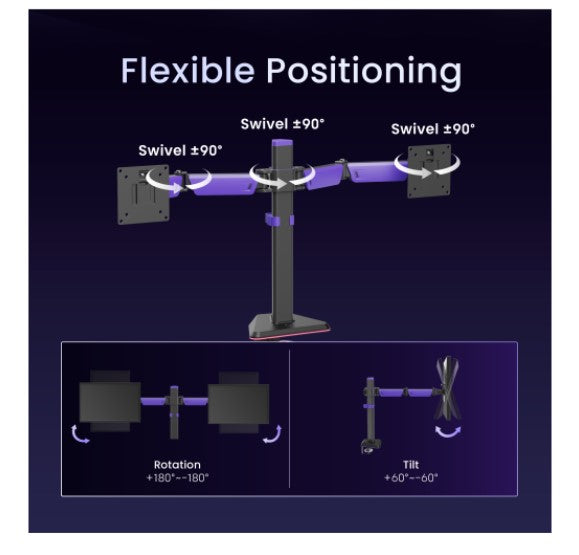 Brateck LDT89-C024 Matte Black Amethyst Articulating Gaming Dual Monitor Arm,  Fit Screen Size: 1... - Image 2