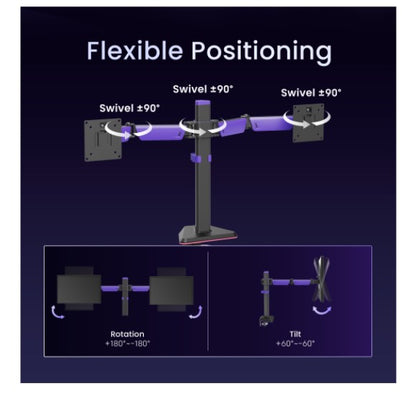 Brateck LDT89-C024 Matte Black Amethyst Articulating Gaming Dual Monitor Arm,  Fit Screen Size: 1... - Image 2