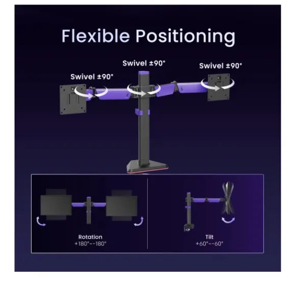 Brateck LDT89-C024 Matte Black Amethyst Articulating Gaming Dual Monitor Arm,  Fit Screen Size: 1... - Image 2