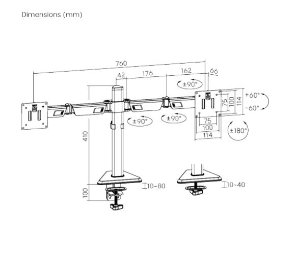 Brateck LDT89-C024 Matte Black Amethyst Articulating Gaming Dual Monitor Arm,  Fit Screen Size: 1... - Image 3