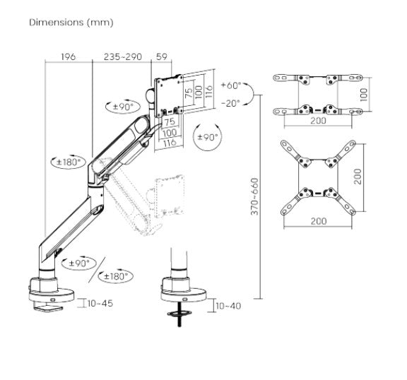 Brateck LDT92-C012-B FUTURE-PROOF HEAVY-DUTY GAS SPRING MONITOR ARM, Fit Screen Size: 24'-57' Up... - Image 2