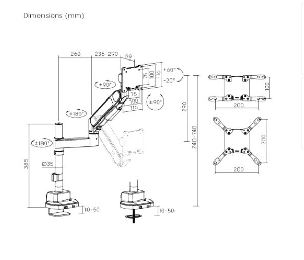 Brateck LDT92-C012P-B Future-Proof Heavy-Duty Pole-Mounted Gas Spring Monitor Arm, Fit Screen Siz... - Image 2