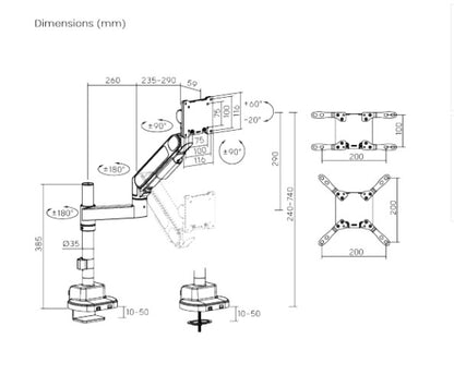 Brateck LDT92-C012P-B Future-Proof Heavy-Duty Pole-Mounted Gas Spring Monitor Arm, Fit Screen Siz... - Image 2