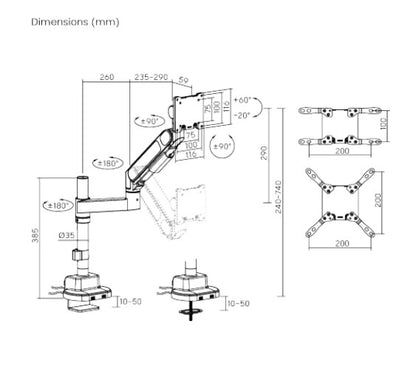 Brateck LDT92-C012UCP-B Future-Proof Heavy-Duty Pole-Mounted Gas Spring Monitor Arm with USB-A/US... - Image 2