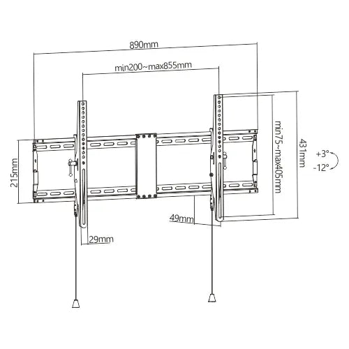 Brateck Heavy Duty Foldable Tilt TV Wall Mount For 43'-90' TVs, Weight Capacity: 70kg, 49x890x431... - Image 2