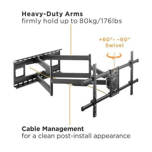 Brateck Extra Long Arm Full-Motion TV Wall Mount For Most 43'-90' Flat Panel TVs Up to 80kg, Fine... - Image 3