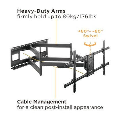 Brateck Extra Long Arm Full-Motion TV Wall Mount For Most 43'-90' Flat Panel TVs Up to 80kg, Fine... - Image 3