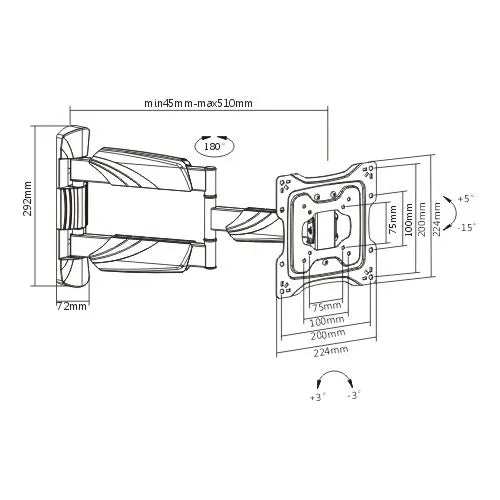 Brateck Elegant Full-Motion TV Wall Mount For 23'-42' up to 35KG, VESA Compatible: 75x75,100x100,... - Image 4
