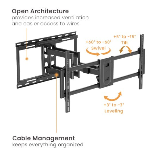 Brateck LPA80-486A HEAVY-DUTY FULL-MOTION TV WALL MOUNT WITH LATERAL SHIFT WALL PLATE For Double... - Image 2