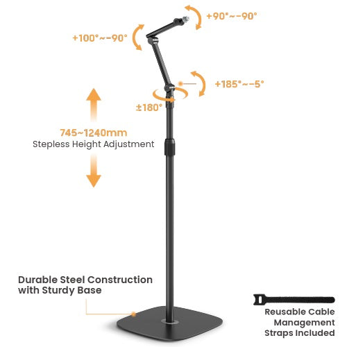 Brateck Stylish Height Adjustable Microphone Floor Stand(Matte Black  Light Grey) 320x320x1694mm... - Image 3