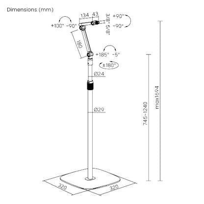 Brateck Stylish Height Adjustable Microphone Floor Stand(Matte Black  Light Grey) 320x320x1694mm... - Image 4