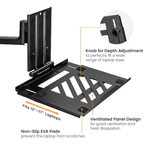 Brateck Adjustable Laptop Tray For Monitor Arms Fits12-17'  with standard 75x75 VESA plate (LS)...