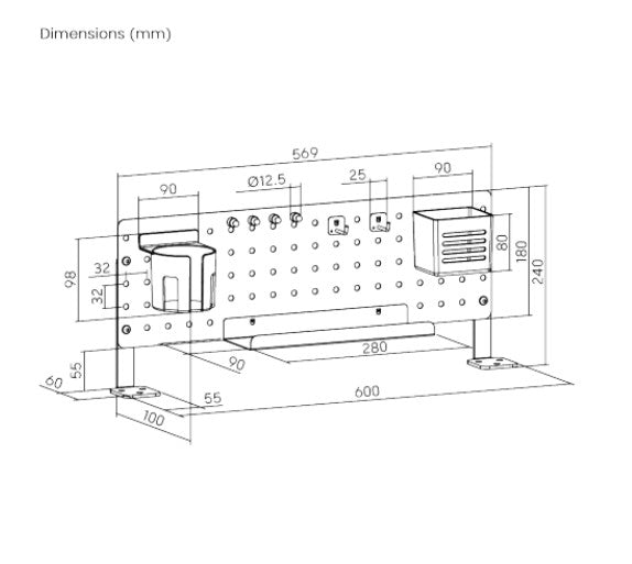 Brateck PB-007-01-B DESK PEGBOARD ORGANIZER WITH STORAGE KITS  (BLACK)  600x100x240mm (LS) - Furn... - Image 4