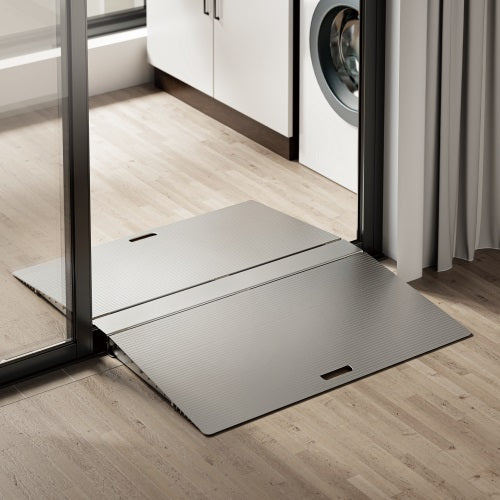 Brateck Two-Sided Aluminum Wheelchair Threshold Ramp, Silver Color, 1114x920x60mm, Weight Capacit...