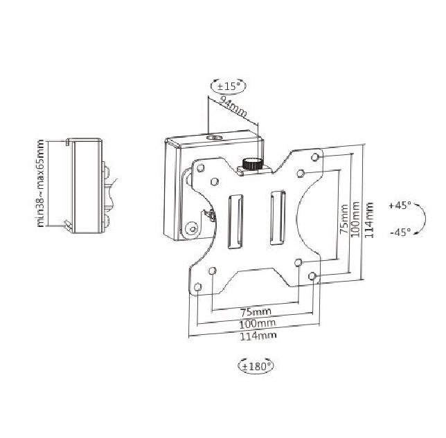 Brateck Slatwall Pivot Monitor Mount, for 13'-27' Up to 6.5kg/Screen, must be installed with MABT... - Image 3