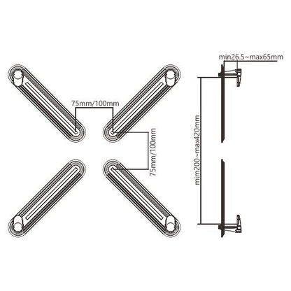 Brateck Four-Arm Monitor Adapter Kit For Non-Vesa Monitor Fit Screen 13'-27' Up to 8kg (LS)