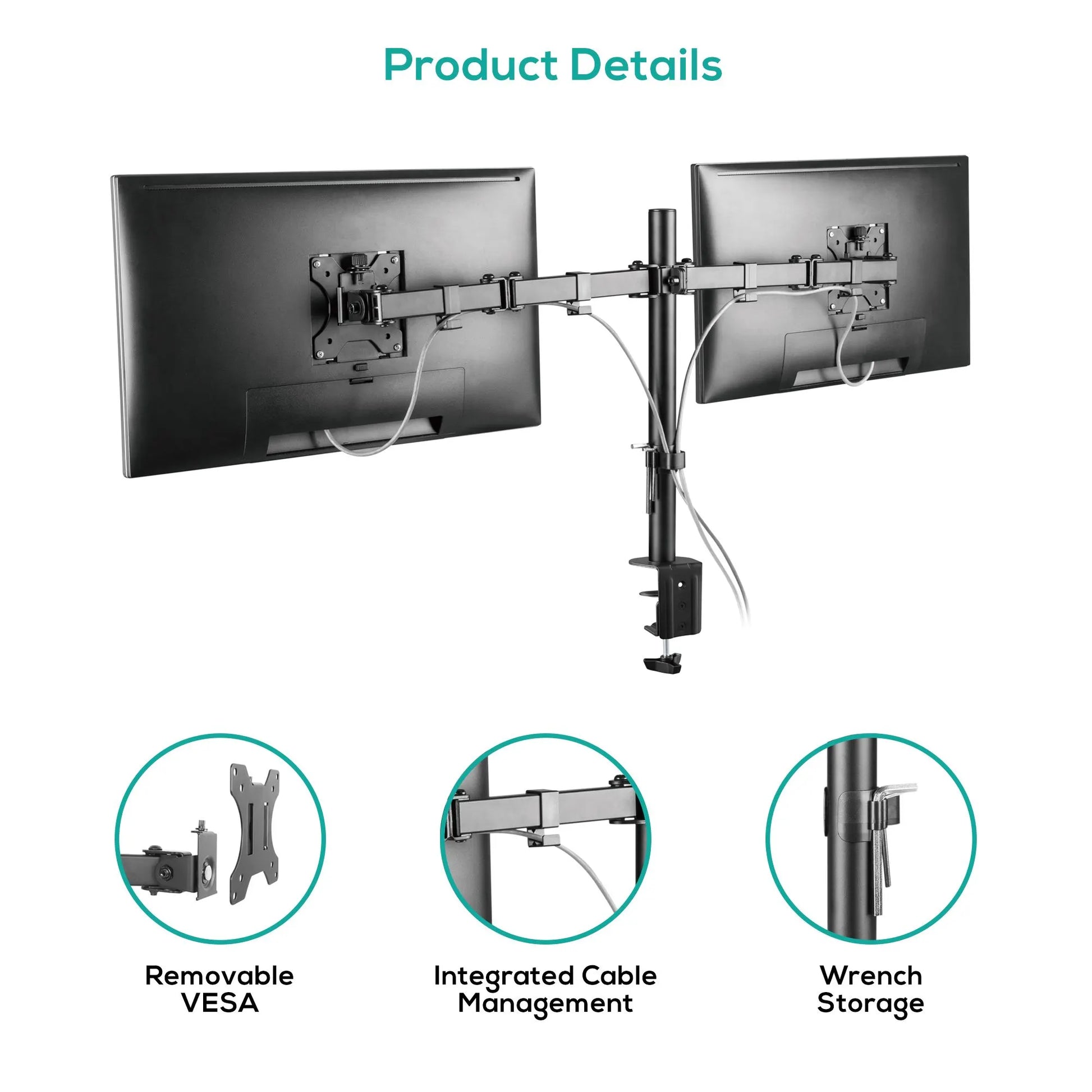 mbeat® activiva ErgoLife Dual Monitor Screen Double Joint Monitor Arm Detachable VESA 360° Rotary... - Image 4
