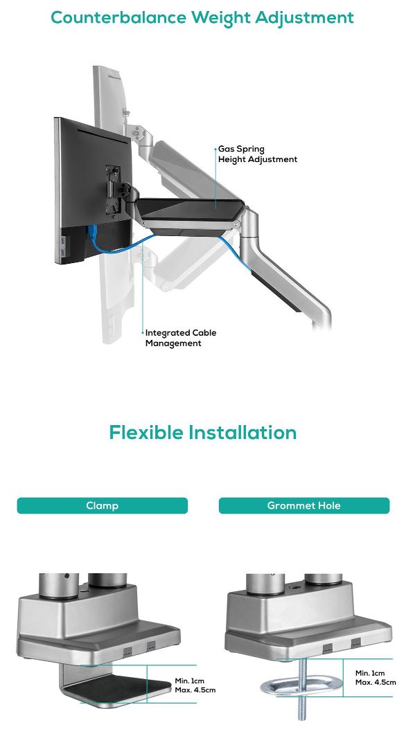 mbeat® activiva Heavy Duty Dual Monitor Screen Gas Spring Monitor Arm Support:For monitors 17'-35... - Image 4